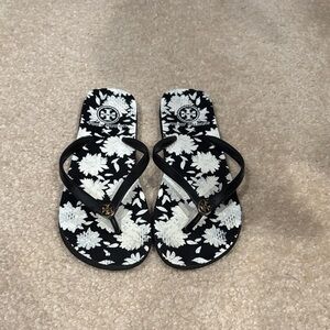 Tory Burch Black and White Floral Sandals